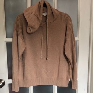 Long sleeve sweater with hood and draw strings